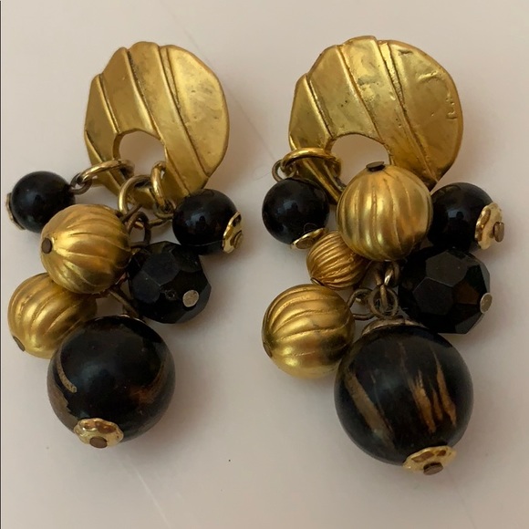 Gold & Black Pierced Earrings - Picture 1 of 7